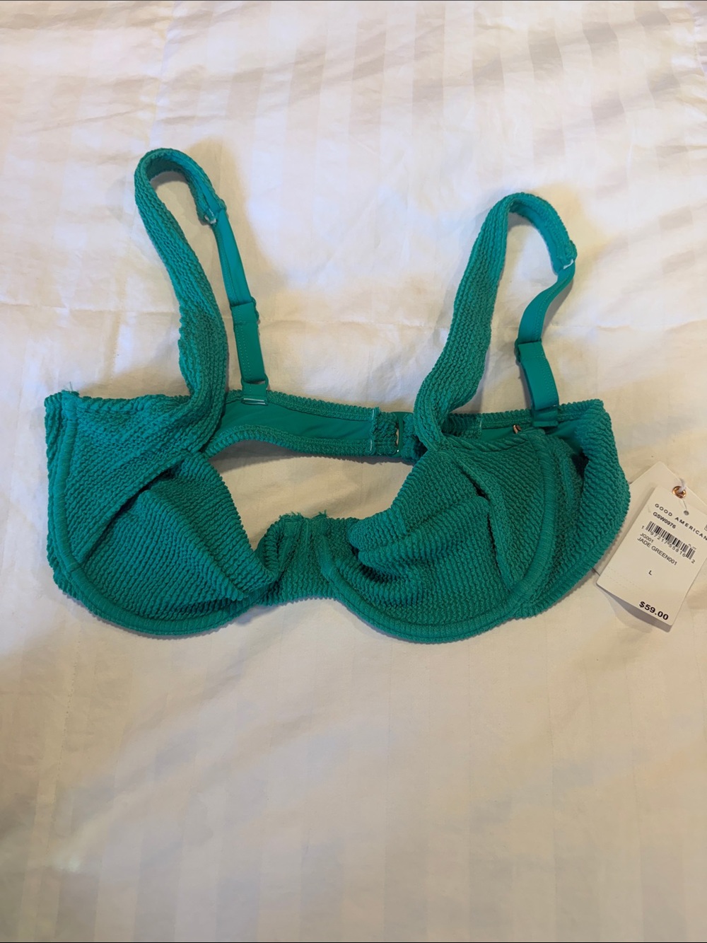 Good American Teal Textured Underwire Bikini Top